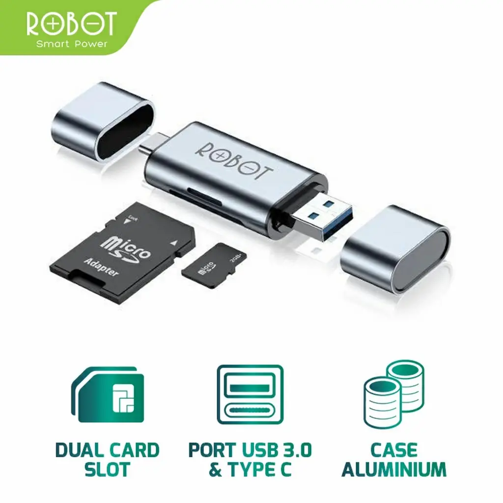 Card Reader ROBOT CR202 2 in 1 USB 3.0 Type C OTG Memory Card