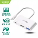 USB HUB Type-C ROBOT HT430 3 in 1 Adapter With HDMI 4K PD 100W USB3.0