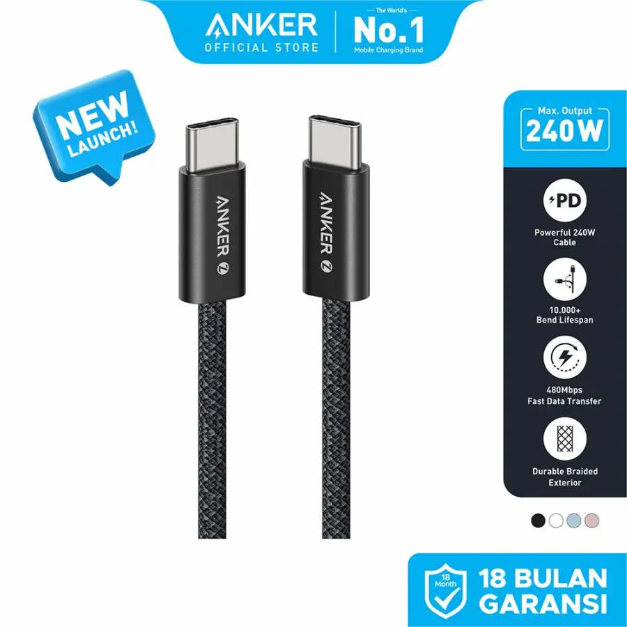 Data Cable Charger Anker ZOLO Type-C to Type-C 3FT