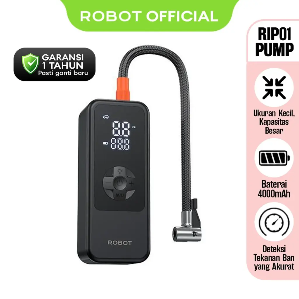 Portable Inflator Pump Robot RIP01 4000mAH Tire Pressure Detection Black