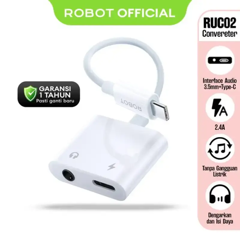 Data Cable Robot RUC02 Converter Audio 2in1 Type C to Type C + 3,5mm Adapter 2.4A