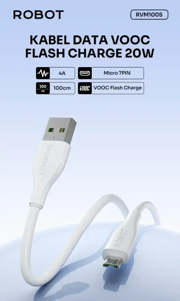 Data Cable Robot RVM100S USB-A to Micro Fast Charging 4A