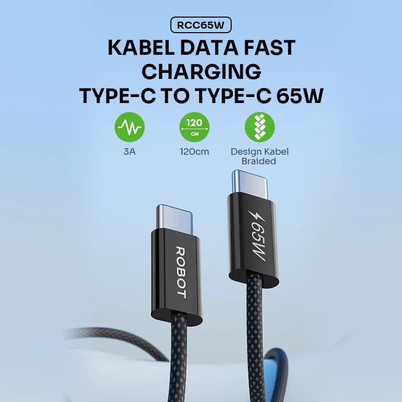 Data Cable Robot RCC65W Type C To Type C 65W 3A