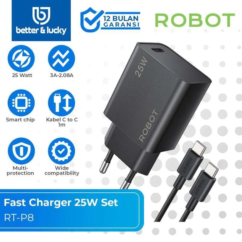 Smart Phone Charger Robot RT-P8 Fast Charging 25W 3A Type C to Type C