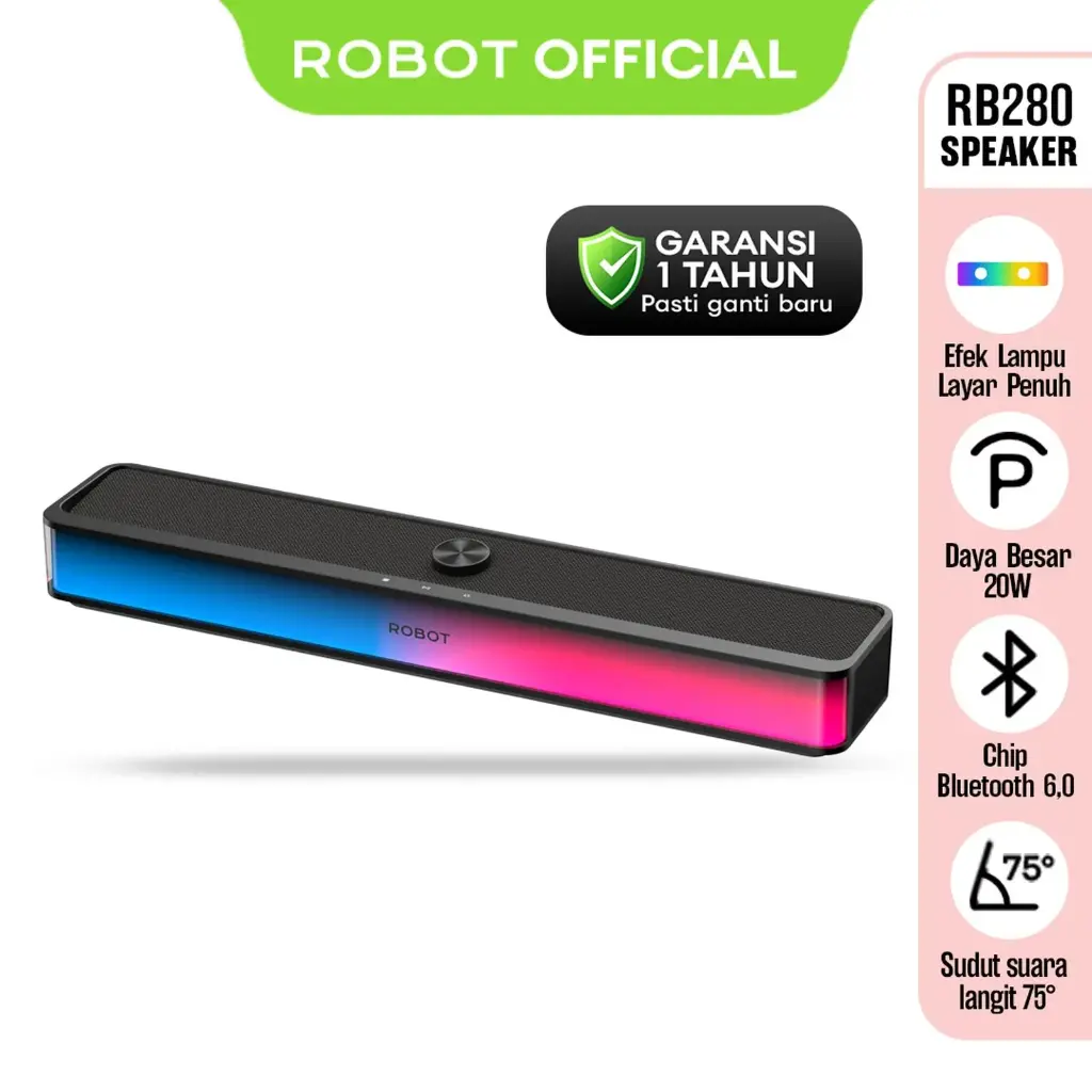 Speaker Robot RB280 Bluetooth 6.0 20W RGB 7 Mode Extra Bass
