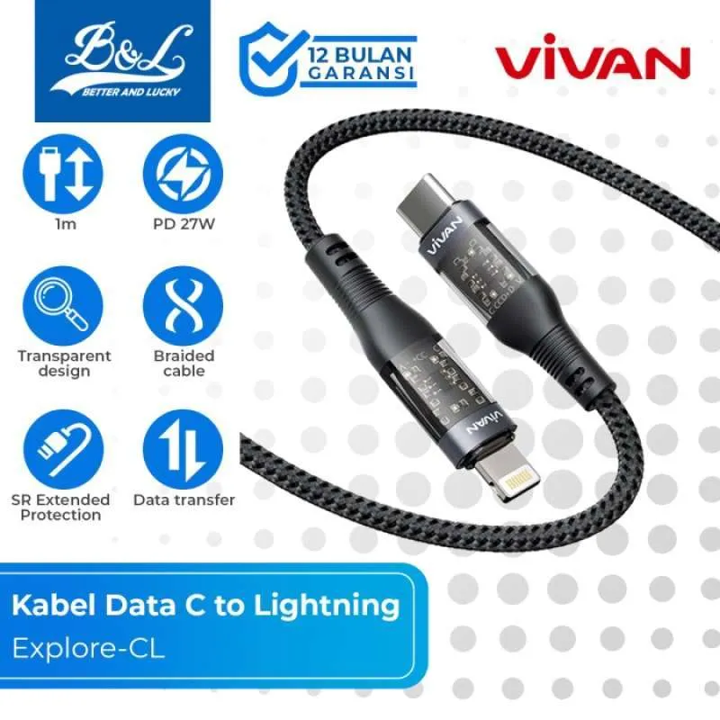 VIVAN Data Cable Explore-CL 27W 100cm 2 in 1 Type C to Lightning 100cm