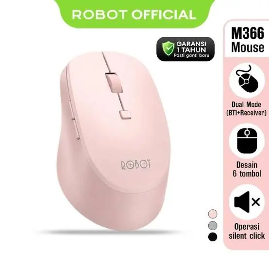Wireless Mouse ROBOT M366 Dual Mode (Bluetooth+Receiver 2.4G) Silent Click