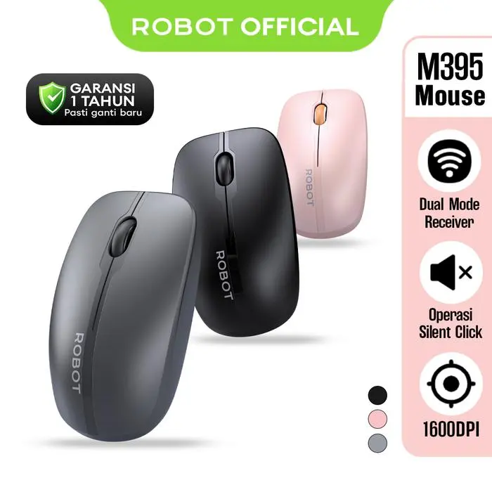 Wireless Mouse ROBOT M395 Dual Mode (Bluetooth+Receiver 2.4G) Silent Click