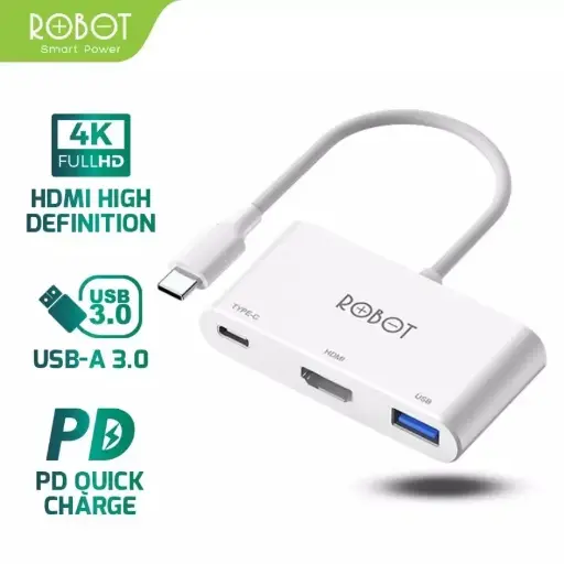 USB HUB Type-C ROBOT HT430 3 in 1 Adapter With HDMI 4K PD 100W USB3.0