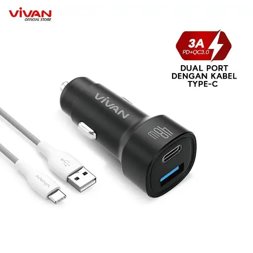 CHARGER MOBIL VIVAN VCC07 2 PORT USB & TYPE C FAST CHARGING