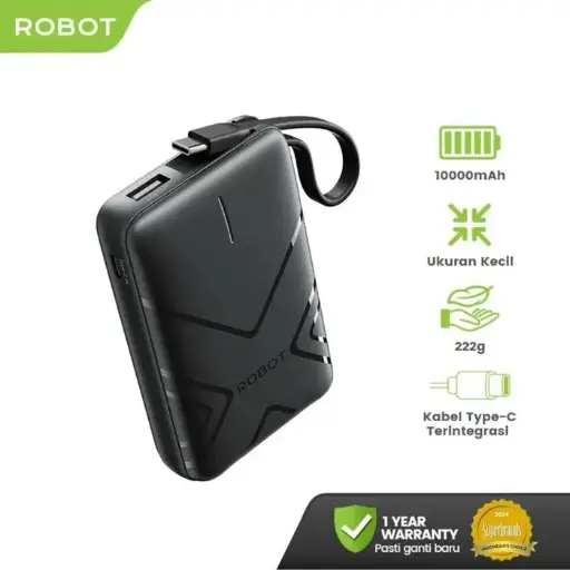 Powerbank Mini Robot RT07 Smart 37W 5000 mAh with Cable USB to Type C Power Bank Fast Charging