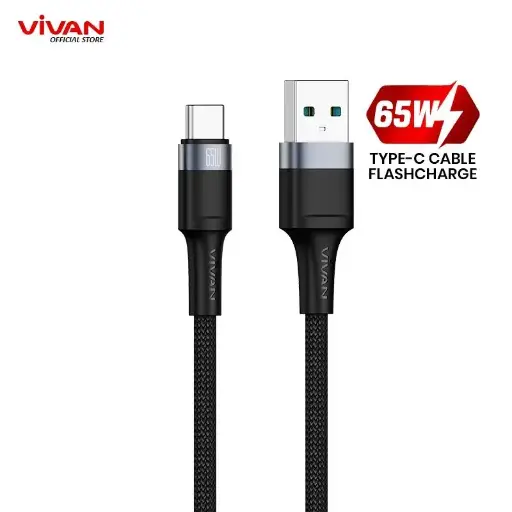 Data Cable VIVAN VQC100S Kabel Type C 6.5A Fast Flash Charging 65W 100cm
