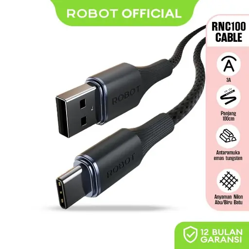 Data Cable Robot RNC100 1M USB-C Braided Fast Charging 100CM 3A Type-C