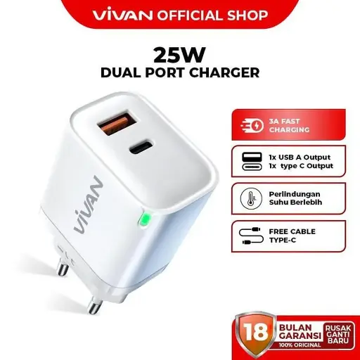 Charger VIVAN Power 25s 25W PPS PD Charger Samsung Super Fast Charging