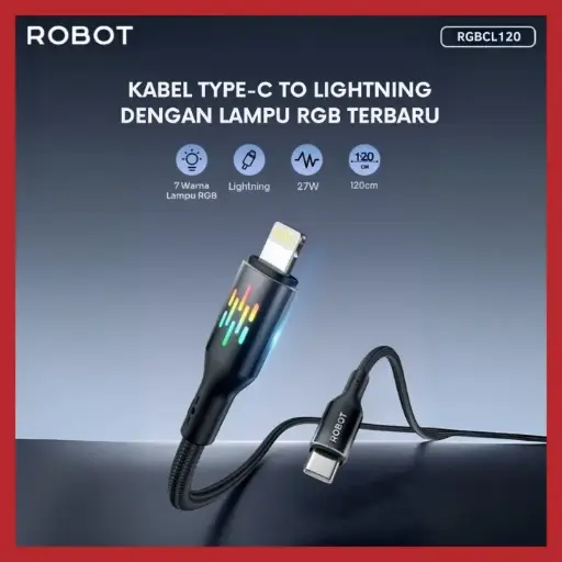 [10039072] Data Cable Robot RGBCL120 Fast Charging 65W 100-120cm Type C to Lightning RGB