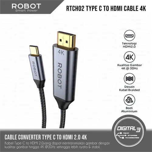 [10037527] HDMI Cable Robot RTCH02 Type C to HDMI HD 4k 30Hz