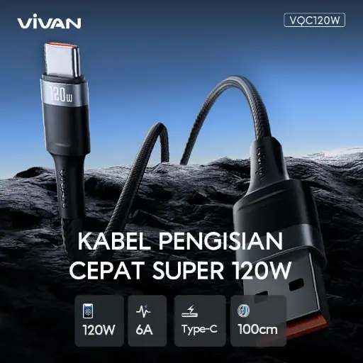 [10039224] Data Cable VIVAN VQC120W USB Type C Fast Charging 6A 120W (100cm)