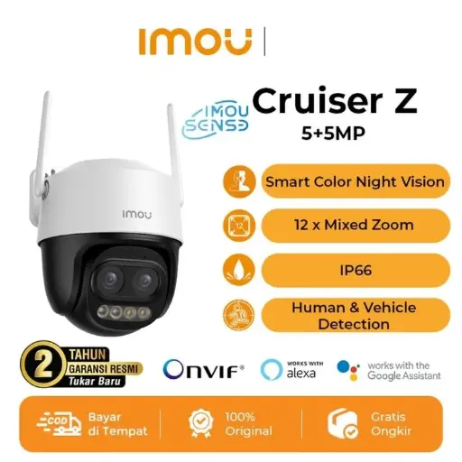 IMOU Cruiser Z 5MP Kamera Smart CCTV Wi-Fi 12x Mixed Zoom Human & Vehicle Detection IP66 Color Night Vision 